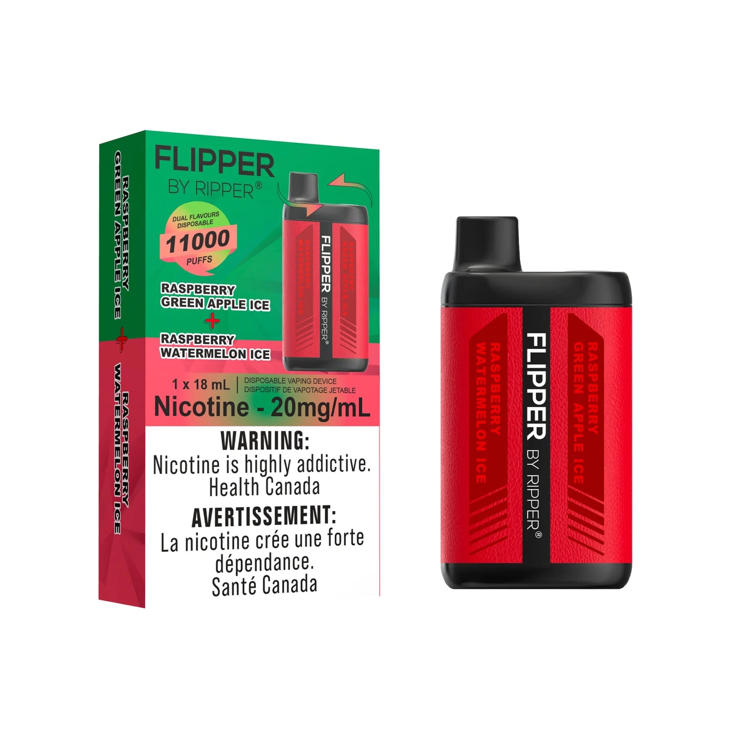 Flipper 11000 raspberry green apple ice + raspberry watermelon ice