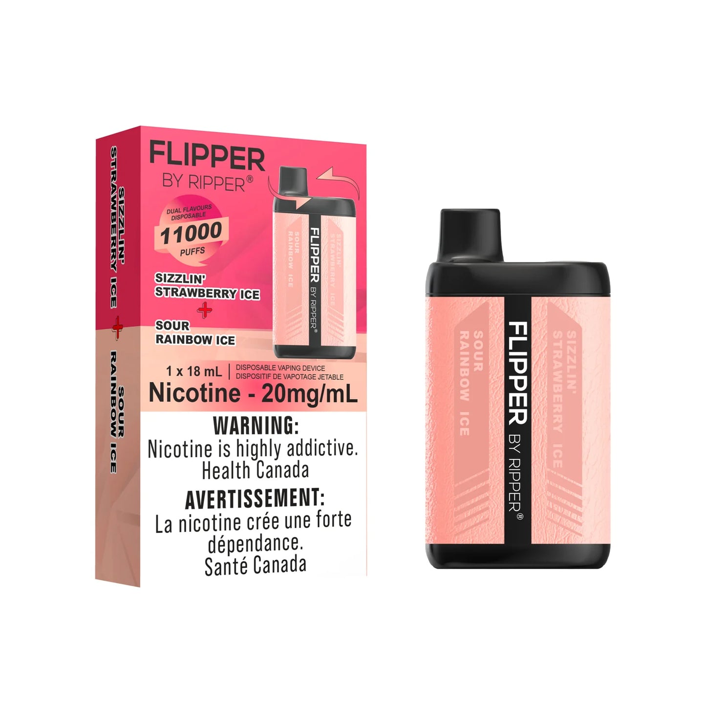 Flipper 11000 sizzlin strawberry ice + sour Rainbow ice
