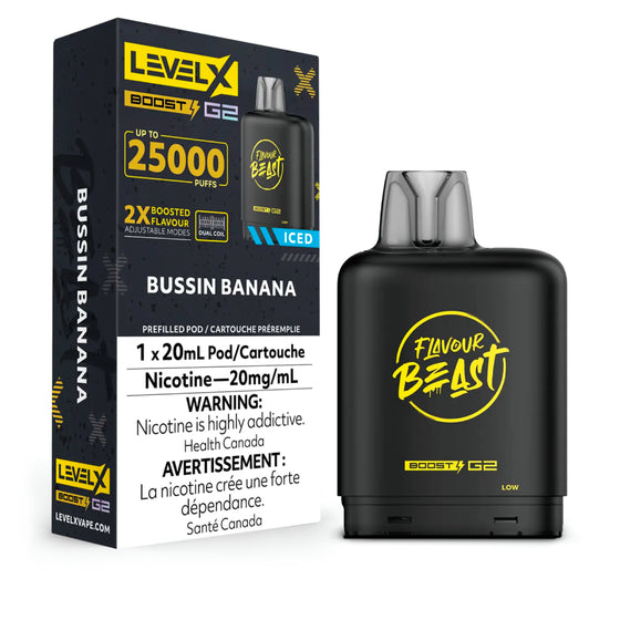 (Ontario) Level X Flavour Beast Boost Pod 20mL - Bussin Banana Iced